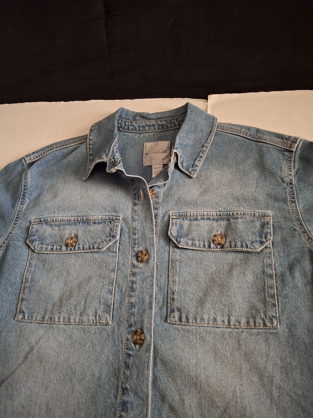 Gloria Vanderbilt Light Blue Denim Button-Down Shirt